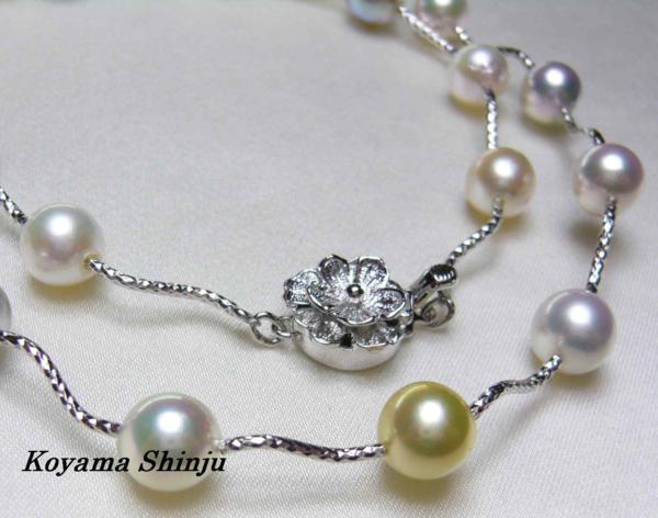 新品小山真珠9.5mmＸ11.2mmマルチあこや真珠ステーションパールネックレス ☆小山真珠☆1円～人気商品！あこや本真珠マルチステーションデザイン