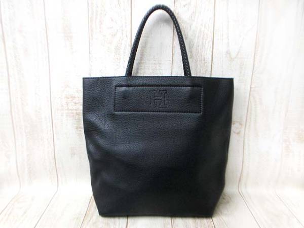 ヒロフ HIROFU バッグ トート レザー H ロゴ 美品 黒 ブラック ,ヒロフ 