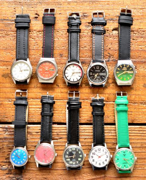 ジャンク扱い!10個セット◆セイコー，シチズン，オリエント，ファーブウルーバ，HMT 手巻き、自動巻き腕時計