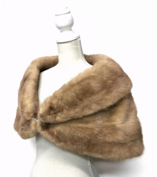 美品【TFM】レディース 毛皮 ミンク ショール キャメルカラー 春秋冬