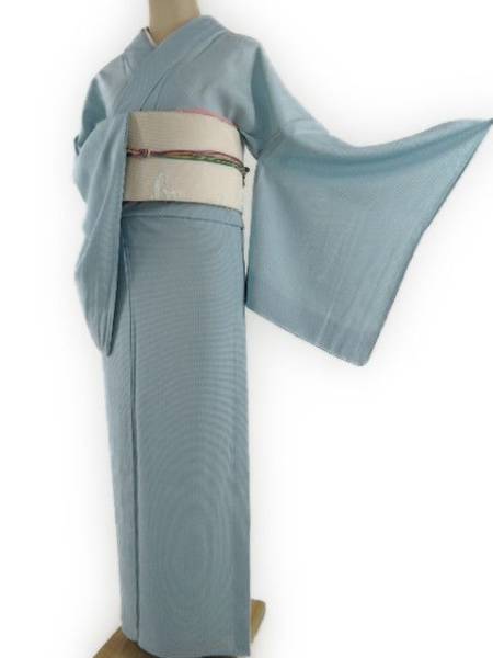 ゆめsaku 新品 夏着物 絽“涼やか小紋で夏の想い出”居敷当付 小紋 m-123