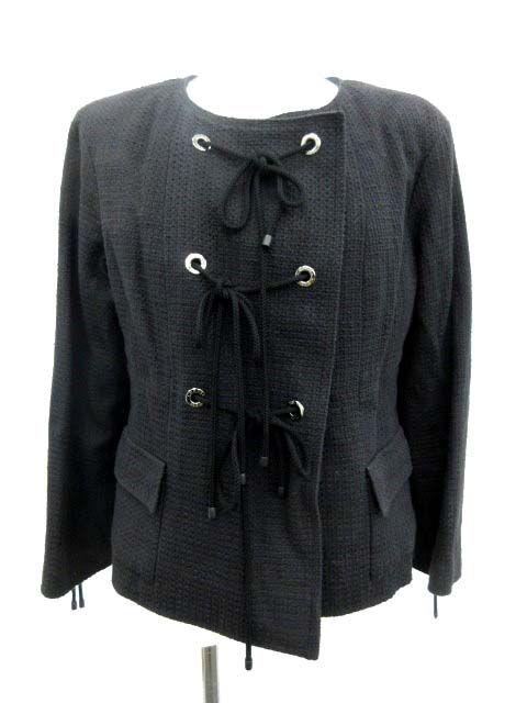 シャネル CHANEL ジャケット ノーカラー ツイード 07C 36 黒 /TK 