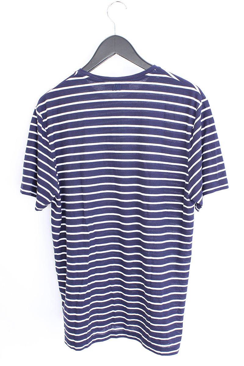 アミアレクサンドルマテュッシ AMI Alexandre Mattiussi 16SS ボーダー柄胸ポケット切替Tシャツ M ネイビー×ホワイト 【99】