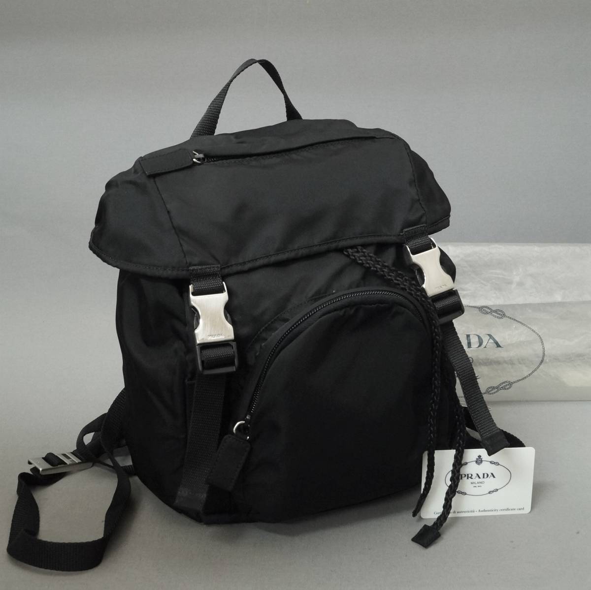 本物良品■プラダ■ブラックナイロン/シルバー金具■リュックサック/バッグ