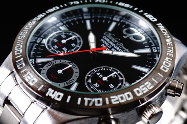 1円×3本 新品未使用 本物 正規品 CHARLES PERRIN シャルルペリン 世界限定 クロノグラフ 腕時計 BLACK×SILVER 黒×銀