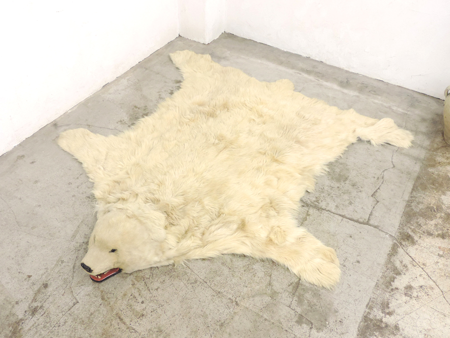 シロクマ剥製毛皮ラグ2m×1.8m/白熊くまホッキョクグマ敷物絨毯マット