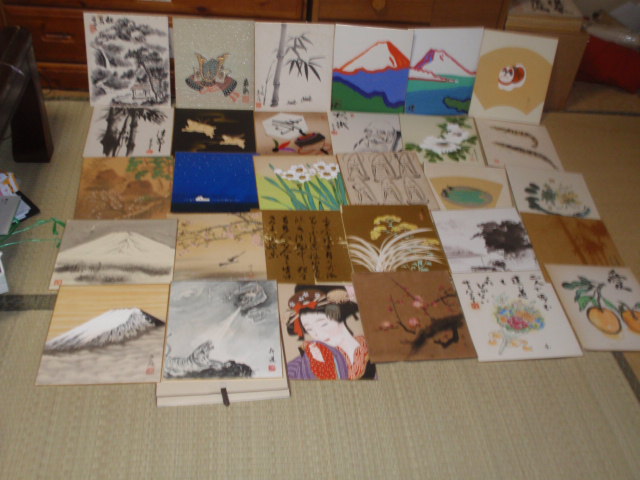 【色紙】大量　画のみ　升山の色紙掛け付き　肉筆工芸諸々