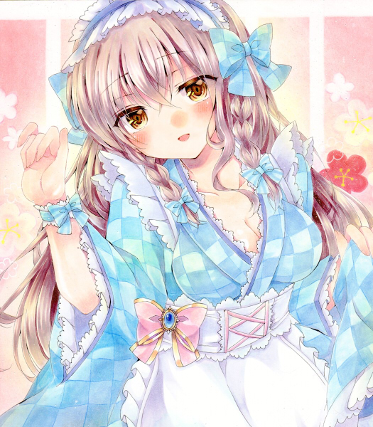同人手描きイラスト色紙 オリジナル 『和風メイドさん』(手描き