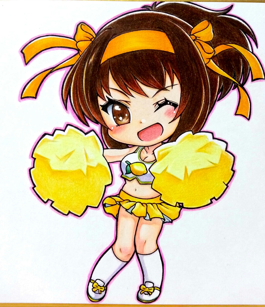 手描きイラスト 涼宮ハルヒ ポッカ チアガール ミニ色紙 難あり オマケ付き 手描きイラスト 売買されたオークション情報 Yahooの商品情報をアーカイブ公開 オークファン Aucfan Com