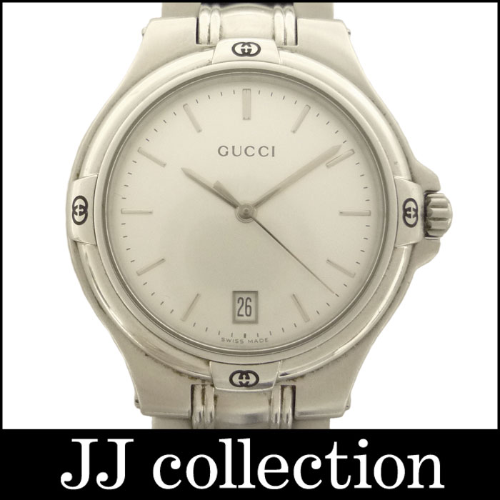 GUCCI グッチ メンズ腕時計 ラウンド デイト SS クオーツ シルバー文字盤 9040M【中古】[mo]