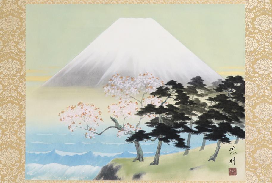 【真作】◆真道黎明◆象牙軸◆春◆共箱◆二重箱◆熊本県◆肉筆 絹本 掛軸◆c532