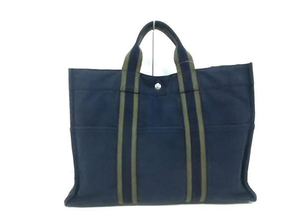 エルメス HERMES バッグ トートバッグ キャンバス ネイビー×カーキ 