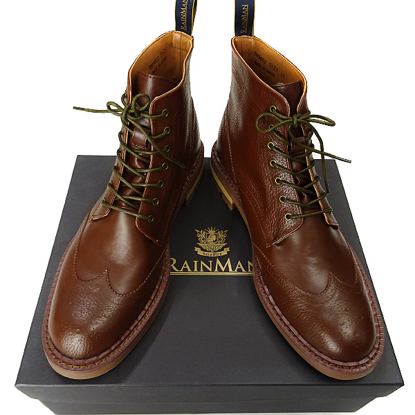新品 レインマン 日本製DUSTINカントリーレインブーツUK8(26.5cm位)茶★S9949