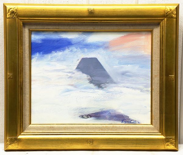 恵後原好一　風景画　肉筆　油彩　油絵　ヴィンテージ　アート　壁飾り　インテリア WISH】○恵後原好一 兵庫の画家 油彩 6号 「富士」 雲上の富士逸品