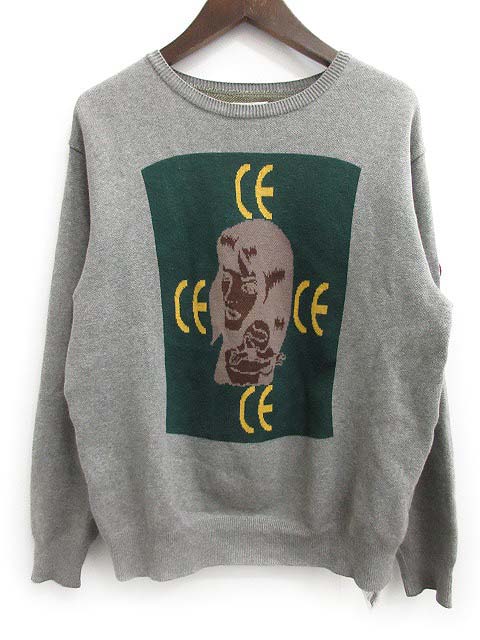シーイー C.E ニット カットソー 長袖 ロゴ グレー L