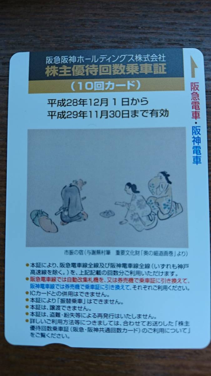 阪急阪神　株主優待回数乗車証　１０回カード 平成29年１１月３０日まで有効　未使用　送料込