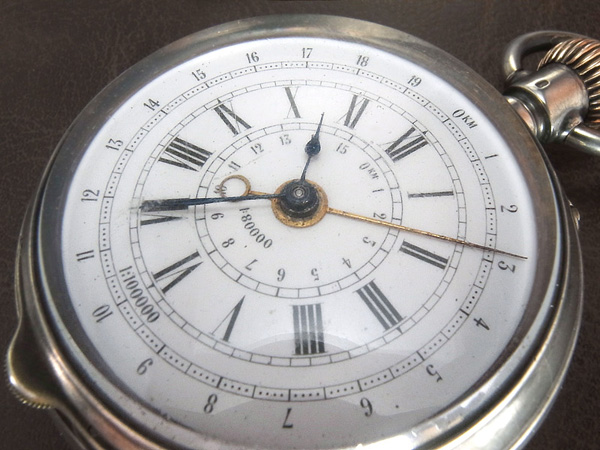 希少　1910年頃★両面表示の懐中時計　ワンプッシュクロノ＆マップゲージ★銀製