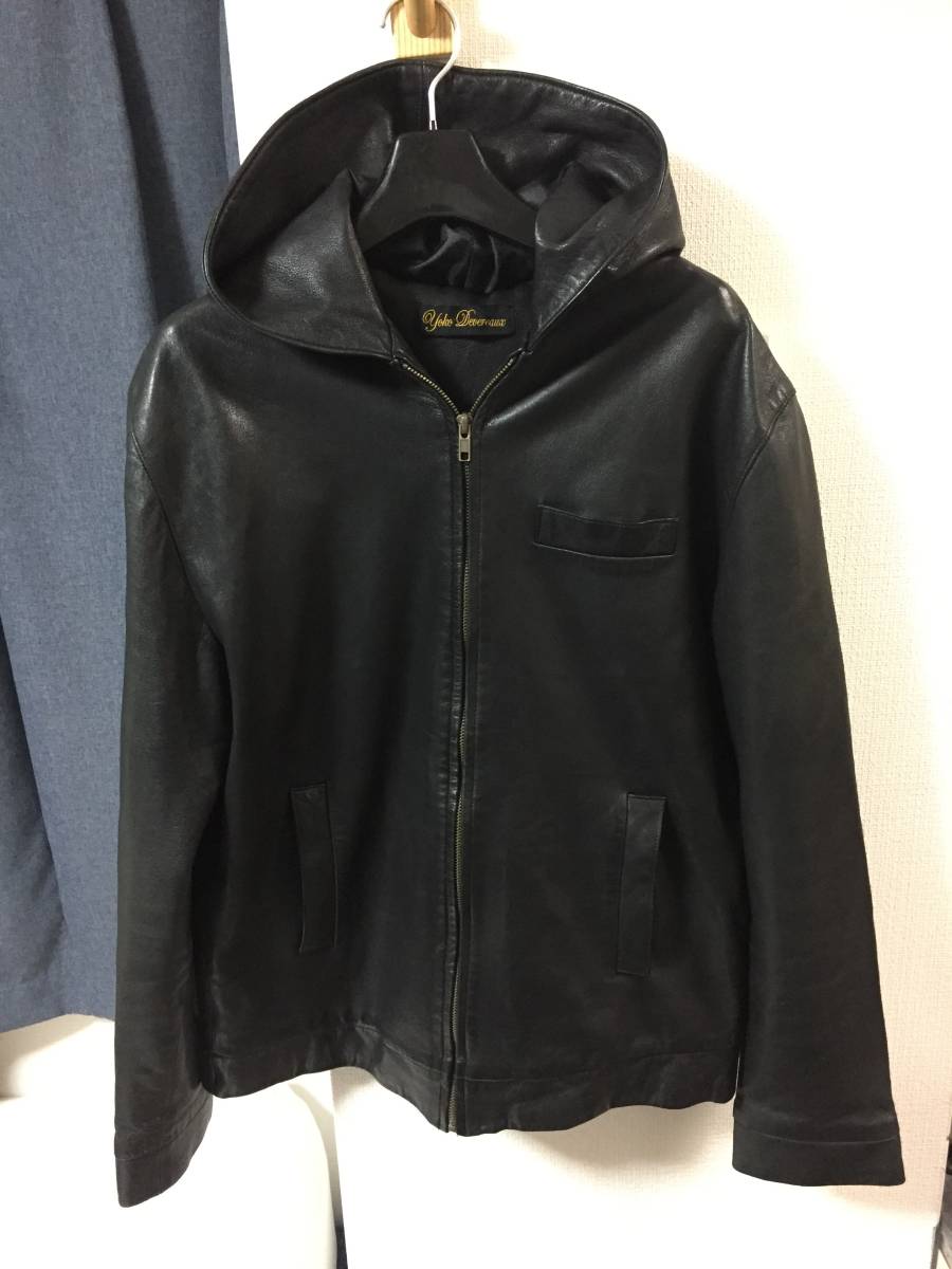 Yoko Devereaux ヨーコデボラ フーデッドレザーブルゾン サイズL 状態良好!! USA製 ブラック/黒 フード付きレザージャケット 米国製