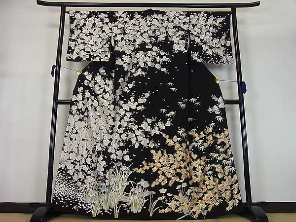 平和屋特選着物■最高級　訪問着　作家物　総刺繍　夜桜　黒地　金糸　逸品 so3604