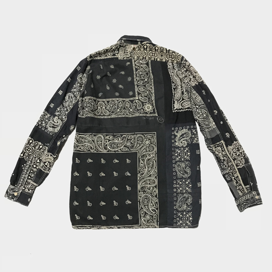 visvim ICT BANDANA LONG RIDER SHIRT L/S black 黒 天然染色加工されたヴィンテージバンダナを使用 シャツ KERCHIEF MEDICINE VALDEZ down