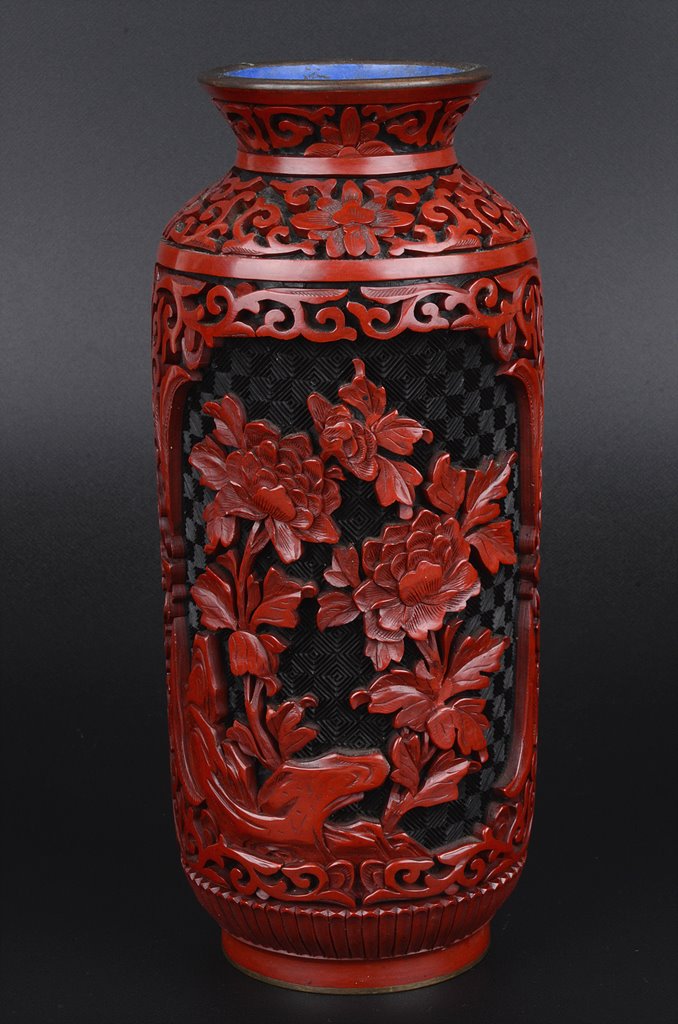 中国 清時代　在銘手描き花瓶 美術品　激安骨董品 DE1002B14-4 堆朱 中国美術 中国 中国の花瓶 当時 古美術 骨董品 置物 工芸品 美術