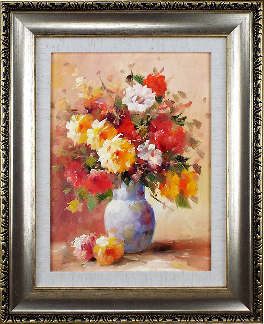 ガラスの花瓶に生けた花の静物画（油絵肉筆画）（680×680） ガラスの花瓶に生けた花の静物画（油絵肉筆画）（680×680） ガラスの
