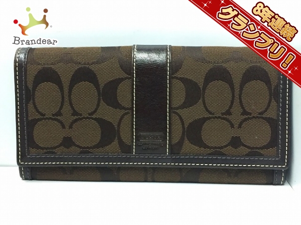 コーチ COACH 財布 長財布 ジャガード×レザー ダークブラウン シグネチャー柄