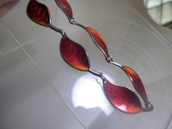 DAVID-ANDERSEN NORWAI 銀製七宝 赤い木の葉ネックレス