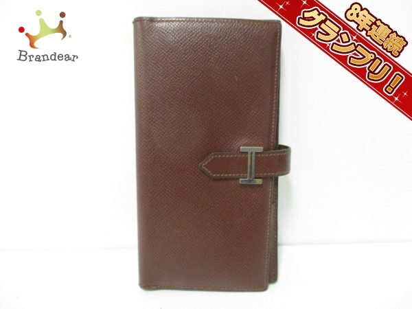 エルメス HERMES 財布 長財布 ヴォーエプソン ダークブラウン シルバー金具/新型 ベアン □P