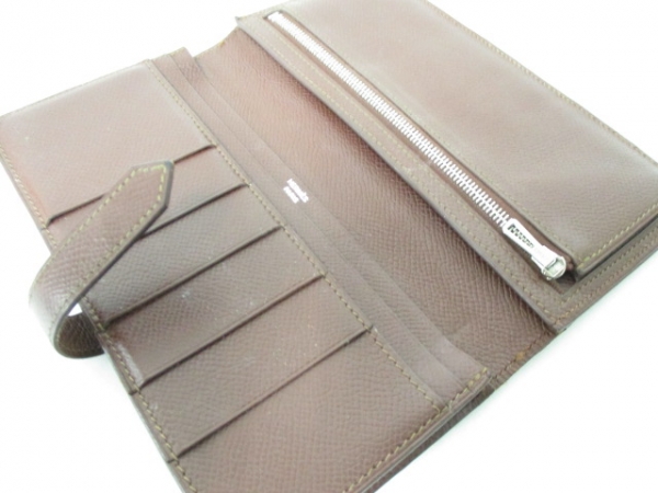 エルメス HERMES 財布 長財布 ヴォーエプソン ダークブラウン シルバー金具/新型 ベアン □P