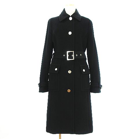 トミーヒルフィガー TOMMY HILFIGER コート ウール アンゴラ ステンカラー ロング ベルト 黒 ブラック S レディース