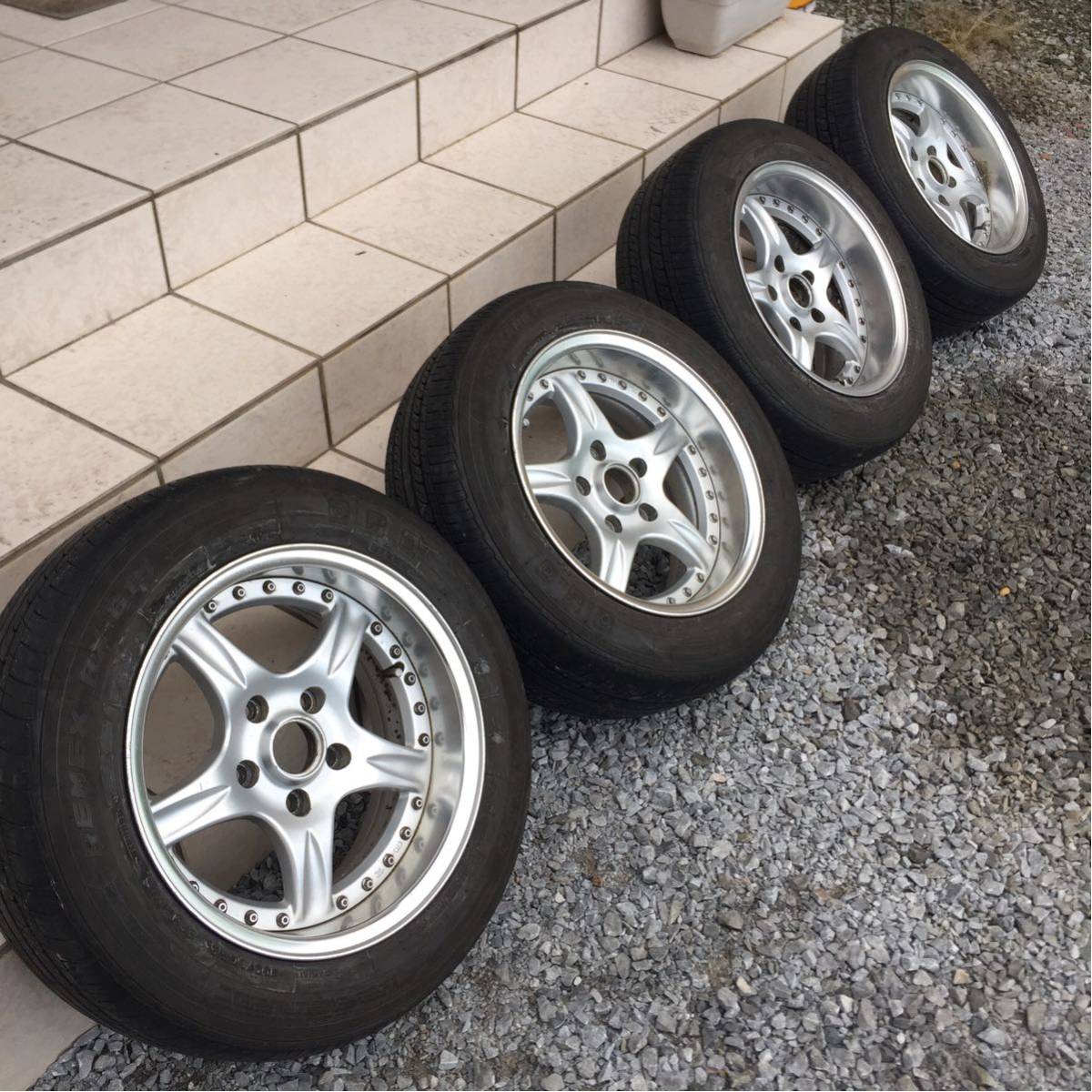 半額特売 【ガリキズ無し】CST プレセディオ デーモンキャンバー 15×7.5J -5 100/114.3 4穴マルチ 2本セット 195/55R15 おまけタイヤ付