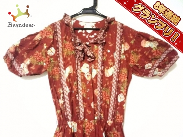 ピンクハウス PINK HOUSE ワンピース レッド×アイボリー×マルチ レディース シャツワンピ/ロング丈/フリル