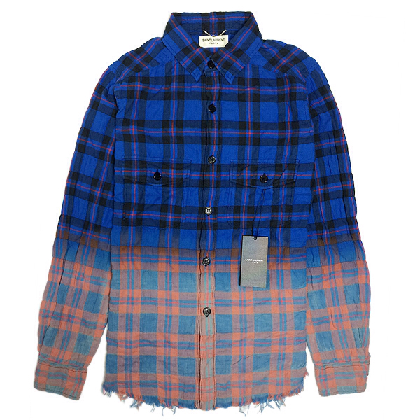 【得価，安い】 Saint Laurent サンローランパリ RAW EDGE SHIRT キムタク着 グラデーション チェックシャツ 16SS 本物(長袖シャツ)｜売買されたオークション情報、yahooの商品情報をアーカイブ公開 - オークファン 男性用