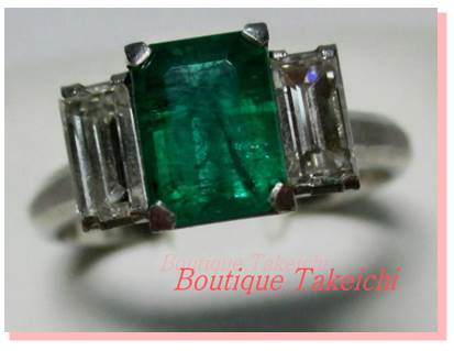 プラチナ★リング　12.5号●スクエア*エメラルド◇ダイヤ/D109