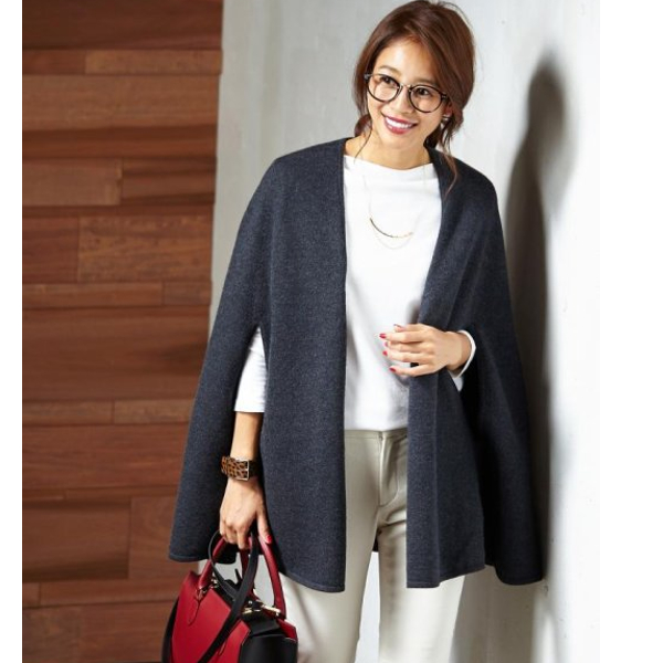松岡モナさん着用◆ 23区 2016AW ボイルドメリノウール ニット ケープ ポンチョ 38 カーディガン コート 羽織り
