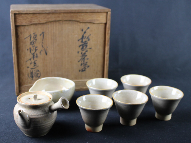 □拳□ 茶道具 萩焼 十二代坂田泥華造 茶器揃い 共箱 萩 陶芸