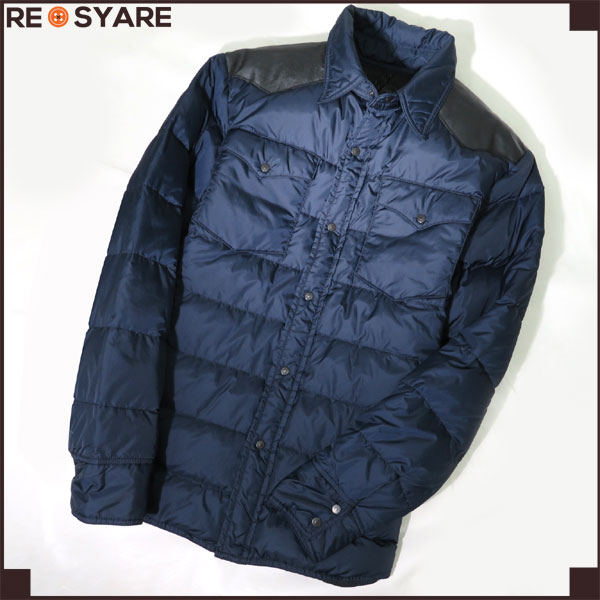 美品*ロッキーマウンテン*レザー ヨーク*ナイロン*切替*ウエスタン*ダウン*シャツ*ジャケット*42*ネイビー*28330