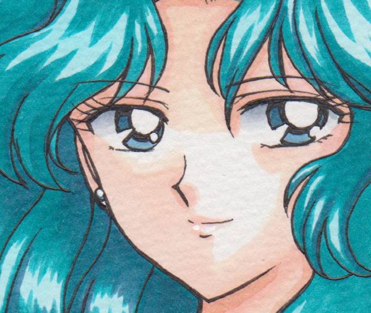 手描きイラスト 原画 1点もの B5 セーラーネプチューン 同人イラスト 水彩 水彩紙 海王みちる 美少女戦士セーラームーン 現金特価 1点もの