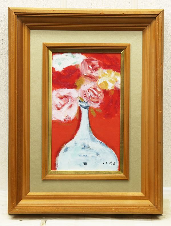 小林幸三 『バラ(薔薇)』 油絵・油彩画 F4（4号 【WISH】○飯山勇 挿絵画家