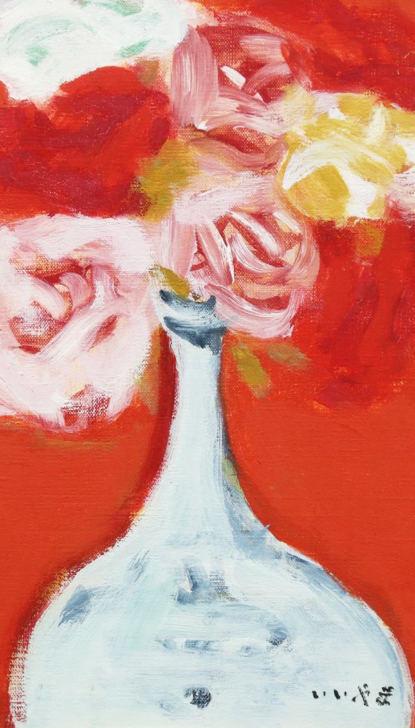 小林幸三 『バラ(薔薇)』 油絵・油彩画 F4（4号 【WISH】○飯山勇 挿絵画家