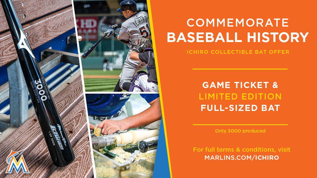 マーリンズ イチロー 2016年 限定配布 3000本安打 記念バット 限定品