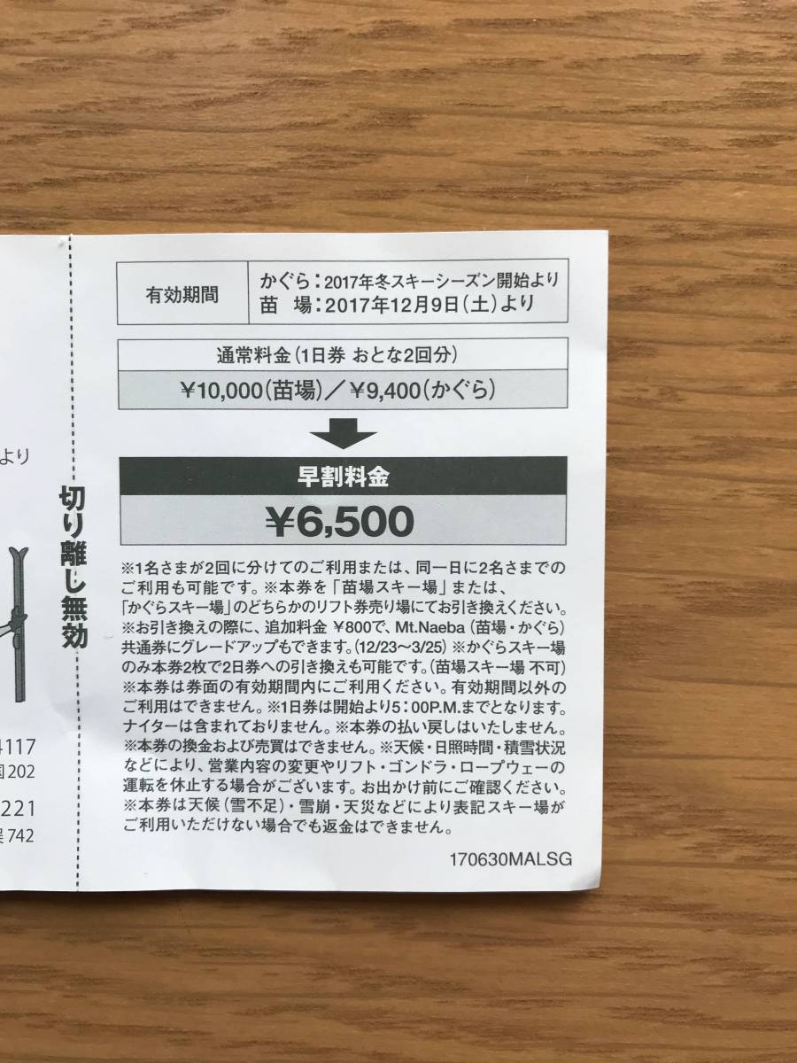 苗場スキー場・かぐらスキー場 1日券×2回券 苗場スキー場