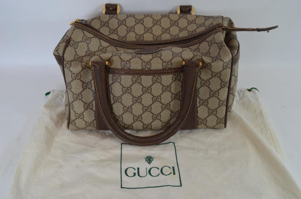 USED GUCCI オールドグッチ PVC GG柄 ハンドバッグ ミニボストン 