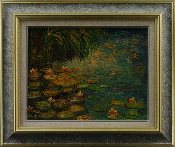 モネ 油彩 肉筆『睡蓮』表サイン ギャラリー販売証明書 F6号 額装 b562