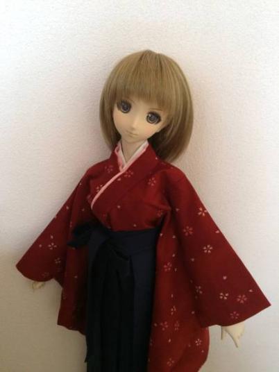 羅紗DD SD対応着物袴セット 小桜エンジ色