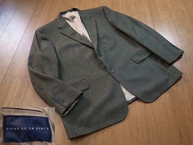 de la Oscar oscar ハンカチ ペイズリー 未使用品 OSCAR DE LA RENTA オスカーデラレンタ ヘリンボーン ツイード ジャケット 48R XL以上