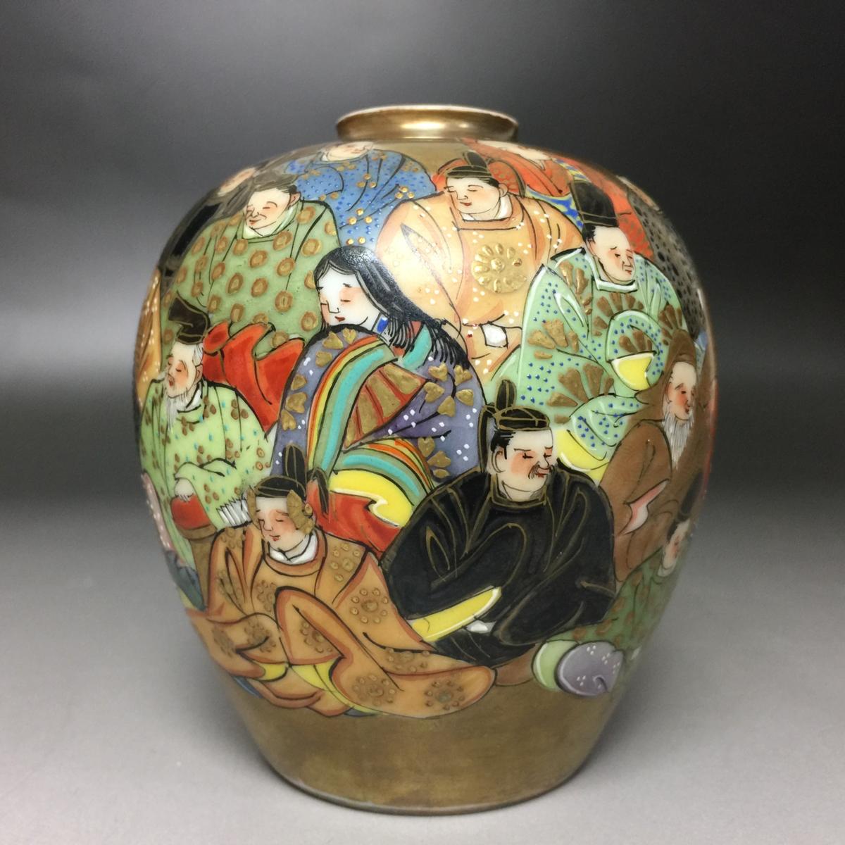 九谷焼 九谷松鶴作 金襴手三十六歌仙図 　花瓶 壺 九谷焼 九谷松鶴作 金襴手三十六歌仙図 花瓶 壺 【公式通販】