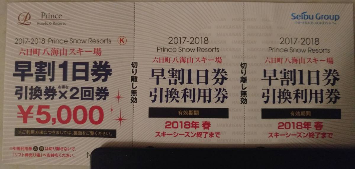 リフト1日券2枚 六日町八海山スキー場 施設利用券