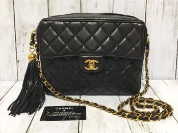 シャネル CHANEL チェーンショルダーバッグ ラムスキン ヴィンテージ フリンジ マトラッセ ゴールド金具 ブラック vintage